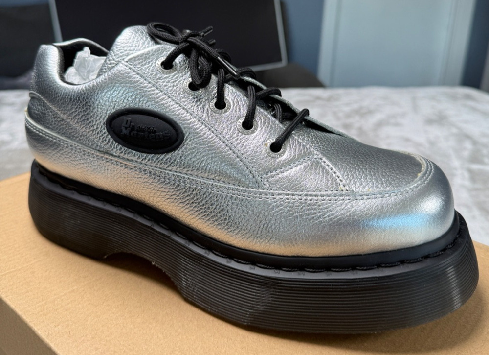 Dr. Martens Buzz 5i Silver Tumbled Leather Platform Oxford Womens Size 9 NWB